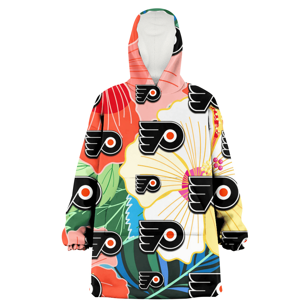 Philadelphia Flyers Orange White Tropical Hibiscus Green Leaf 3D Printed Hoodie Blanket Snug Hoodie