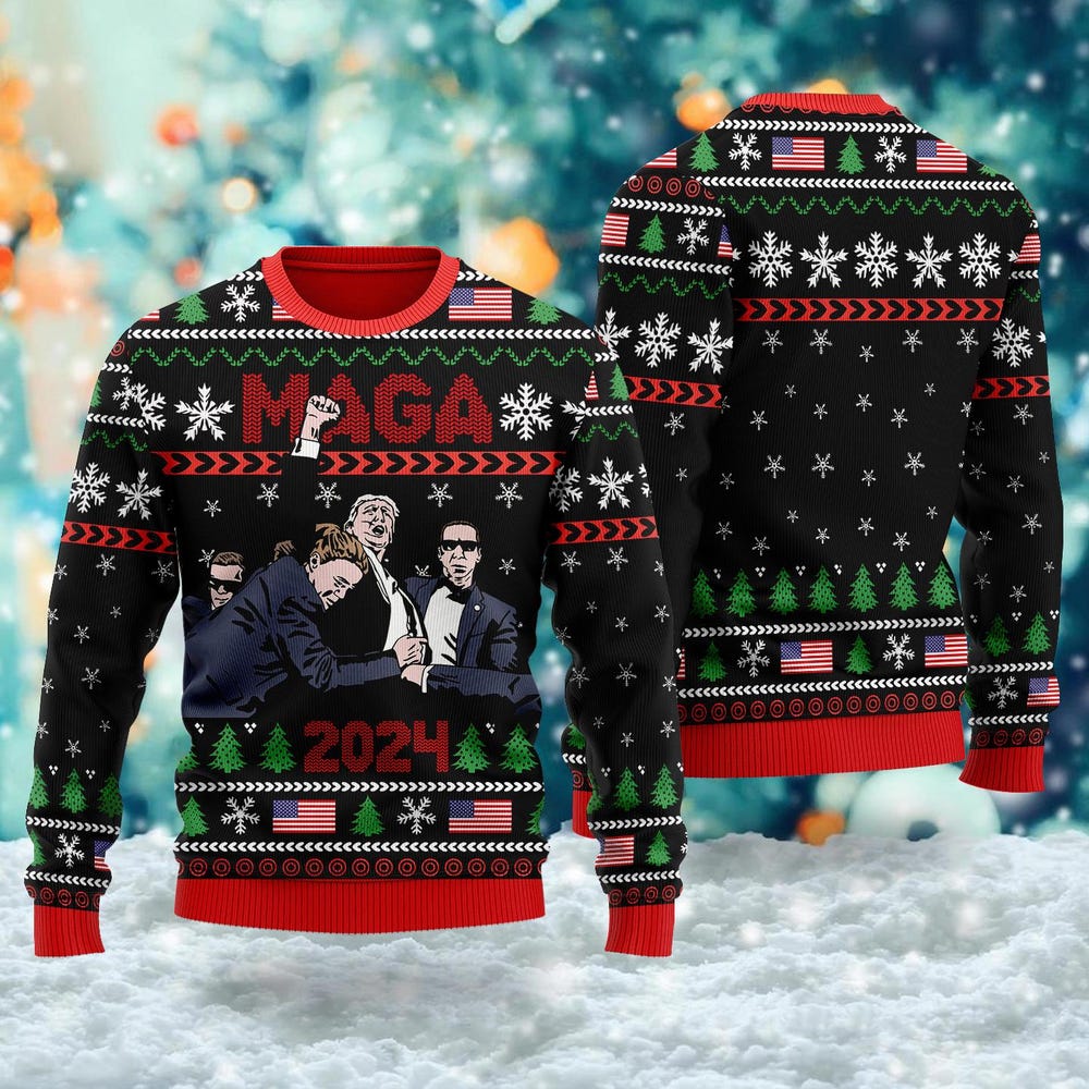 Christmas Sweater Maga 2024 Ugly Christmas Sweater, Donald Trump Vote Election Ugly Sweater, Trump Merry Christmas Snowflake Sweatshirt X Halloween Collection From Snorider