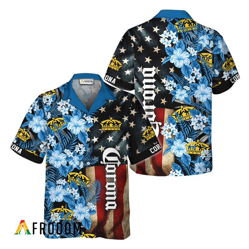 Corona Extra American Flag Tropical Flower Hawaiian Shirt