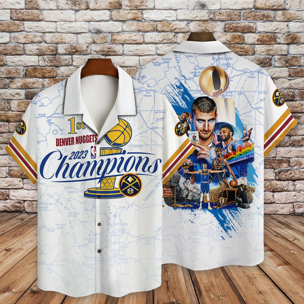 Denver Nuggets St Nba Champions 2023 On White Background 3D Print Hawaiian Shirt