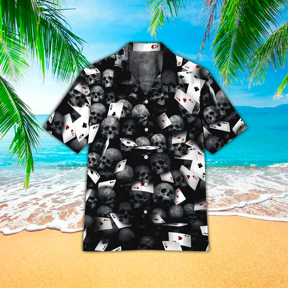 Skull Pocker Black Hawaiian Shirt, Gift For Skull Lovers, Hawaiian Shirt For Men, Women, Adult