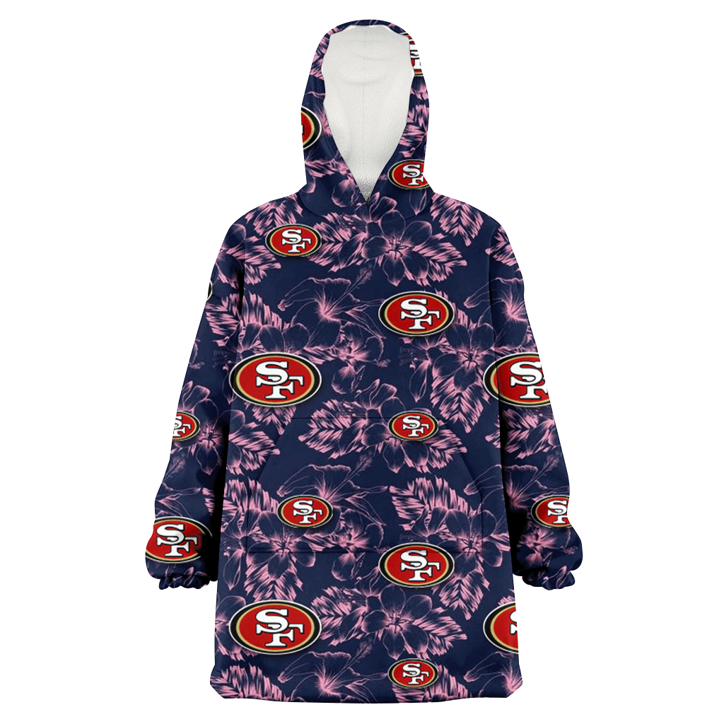 San Francisco 49ers Thistle Sketch Hibiscus Dark Slate Blue Background 3D Printed Hoodie Blanket Snug Hoodie