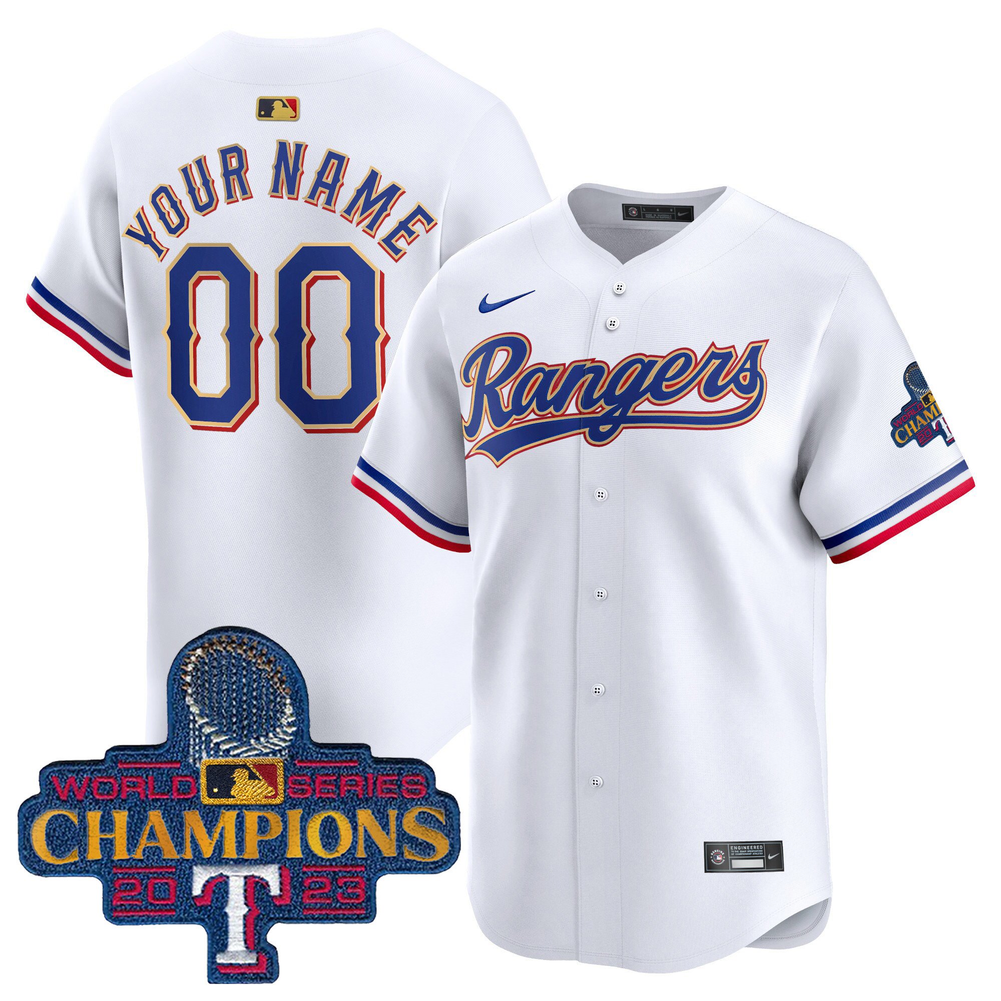 Texas Rangers 2023 World Series Champions Gold Trim Vapor Premier Limited Custom Jersey – All Stitched