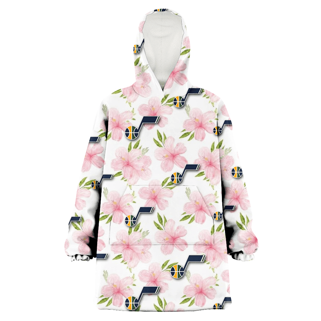 Utah Jazz Light Pink Hibiscus White Background 3D Printed Hoodie Blanket Snug Hoodie