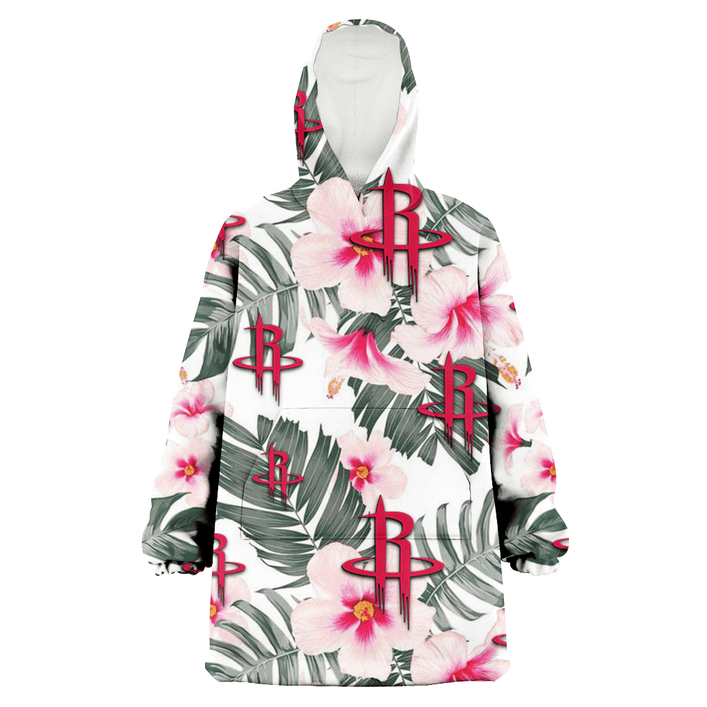 Houston Rockets White Hibiscus Green Leaf White Background 3D Printed Hoodie Blanket Snug Hoodie
