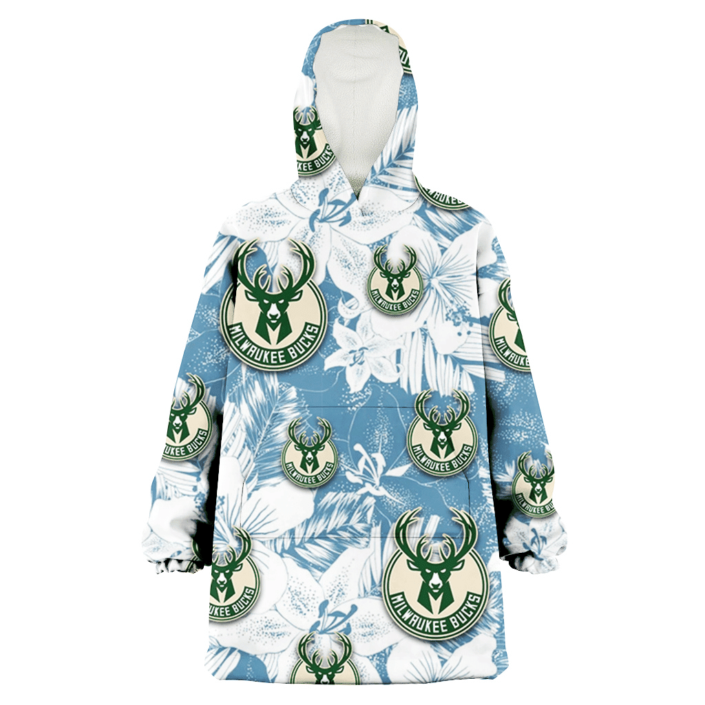 Milwaukee Bucks White Hibiscus Orchid Light Blue Background 3D Printed Hoodie Blanket Snug Hoodie