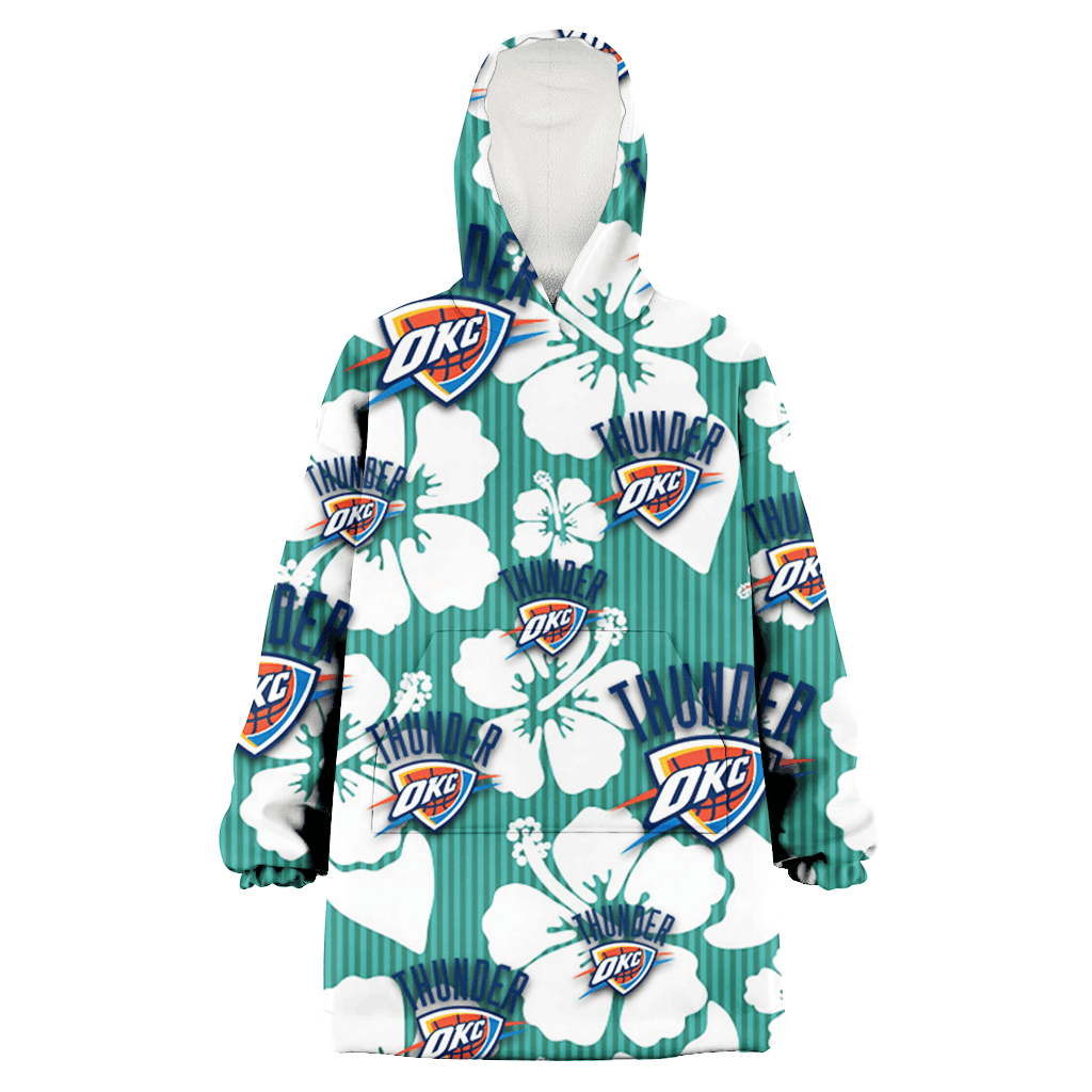 Oklahoma City Thunder White Hibiscus Turquoise Stripe Background 3D Printed Hoodie Blanket Snug Hoodie