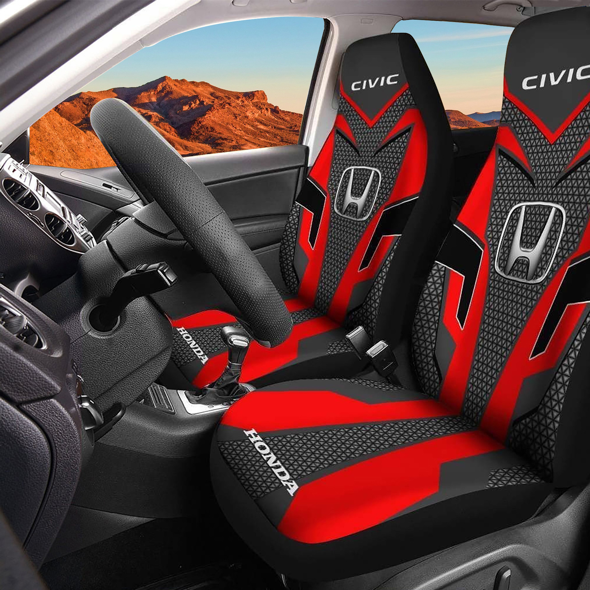 Honda Civic Logo Car Seat Cover Set (Red) CSC5949