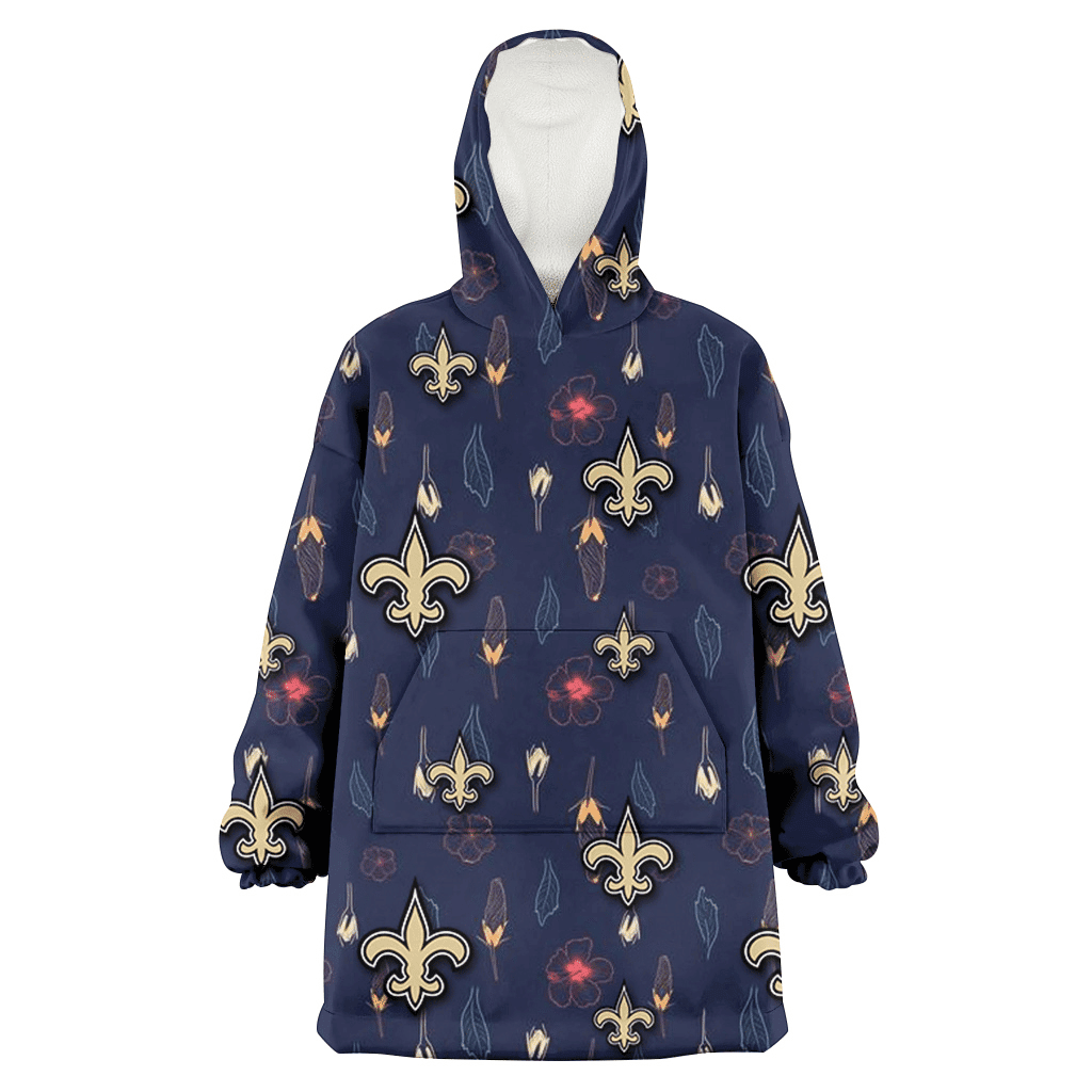 New Orleans Saints Small Hibiscus Buds Navy Background 3D Printed Hoodie Blanket Snug Hoodie