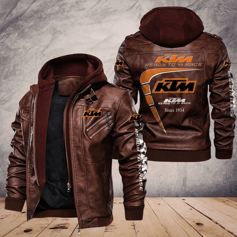 KTM Zip Leather Jacket With Hood