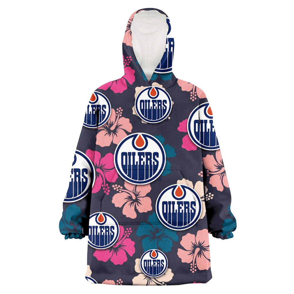 Edmonton Oilers Colorful Hibiscus Black Background 3D Printed Hoodie Blanket Snug Hoodie