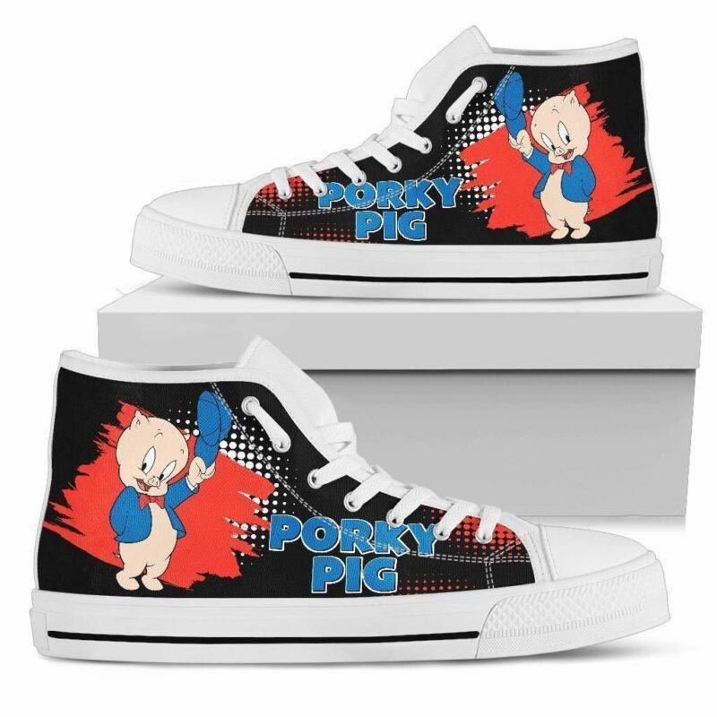 Porky Pig Sneakers High Top Shoes Looney Tunes Fan High Top Shoes