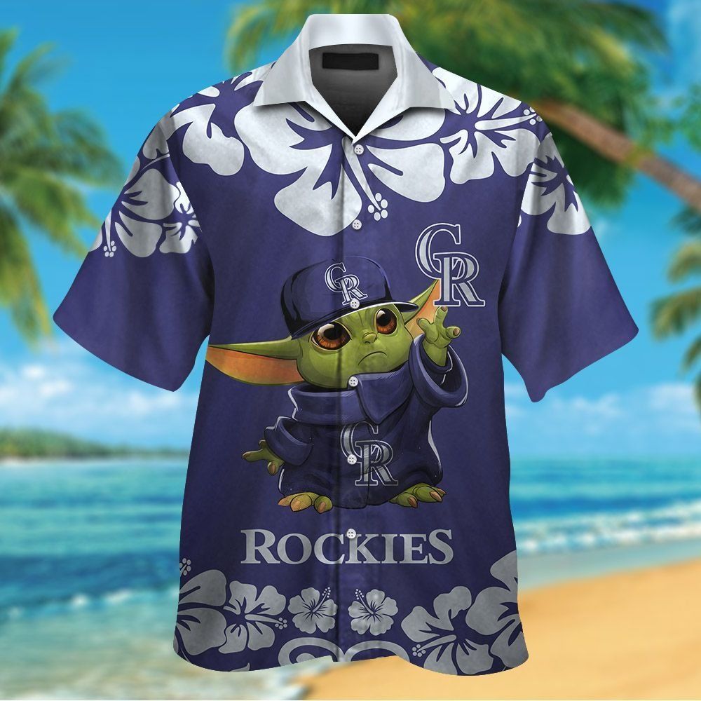 Colorado Rockies Baby Yoda Short Sleeve Button Up Tropical Hawaiian Shirt