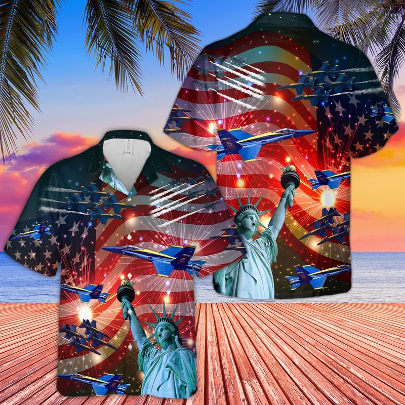 Patriot 4Th Of July Hawaiian Shirt Blue Angels Air Show Statue Of Liberty Hawaii Aloha Shirt