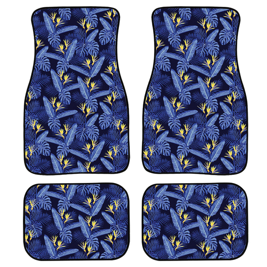 Blue Hawaiian Tropical Pattern Print Front And Back Car Floor Mats, Front Car Mat