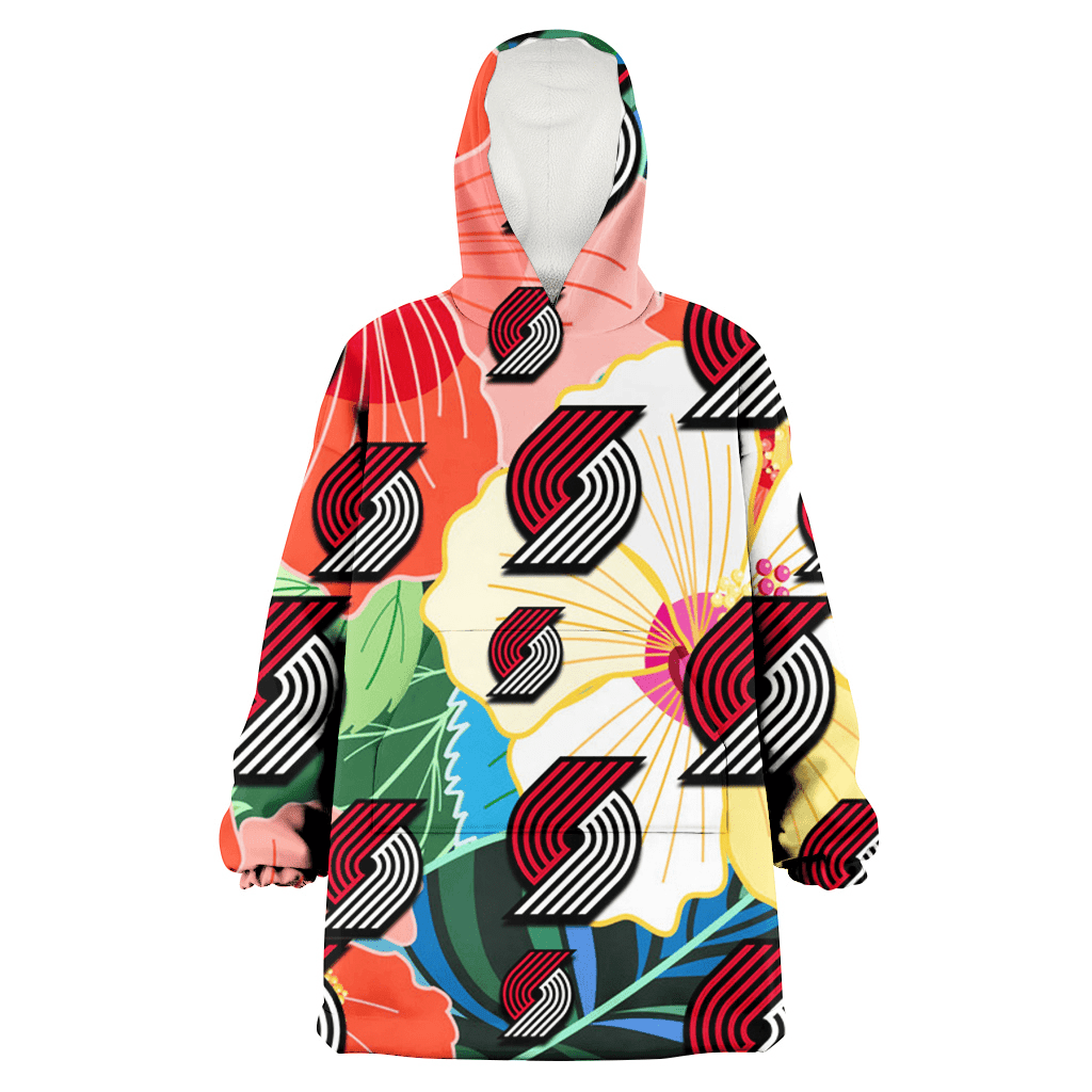 Portland Trail Blazers Orange White Tropical Hibiscus Green Leaf 3D Printed Hoodie Blanket Snug Hoodie