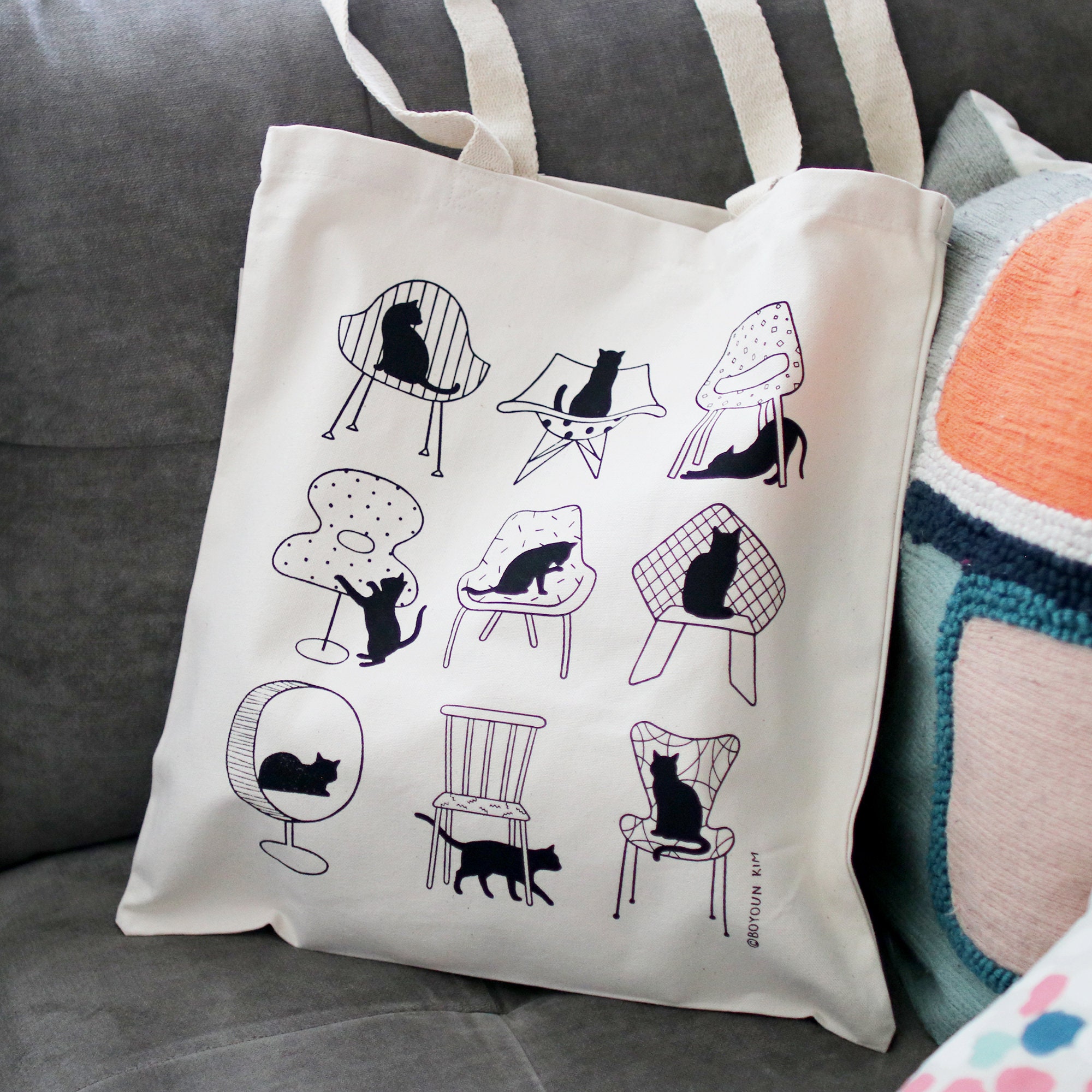 Organic Cotton Heavy Canvas Tote Bag-Cats and Chairs