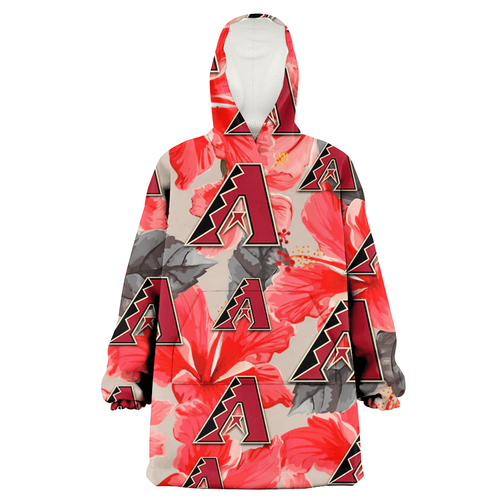 Arizona Diamondbacks Red Hibiscus Gray Leaf Beige Background 3D Printed Hoodie Blanket Snug Hoodie