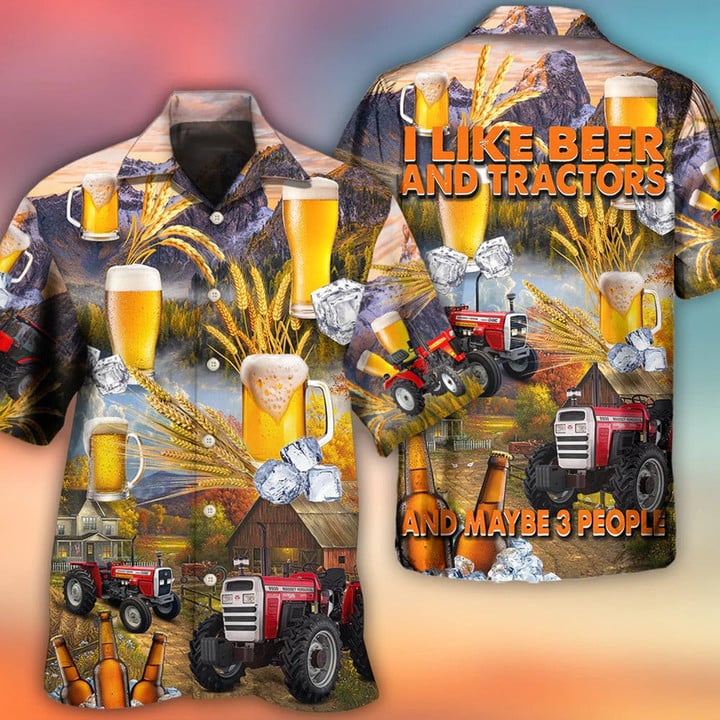 Beer And Tractor Autumn Farm Life Hawaiian Shirt Short Sleeve, Hawaiian Shirt For Woman