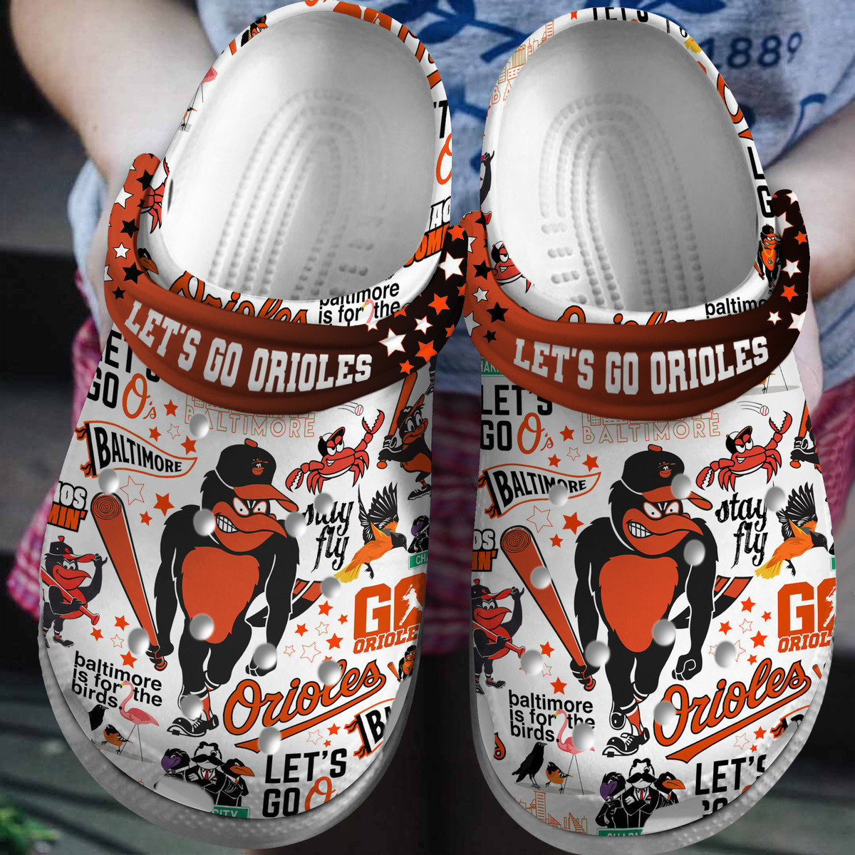 Baltimore Orioles Logo Baseball MLB Cheer Mascot Lets Go Crocss Classic Clogs Shoes Ver682