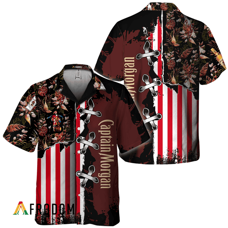 Vintage Tropical Flower Captain Morgan Hawaiian Shirt