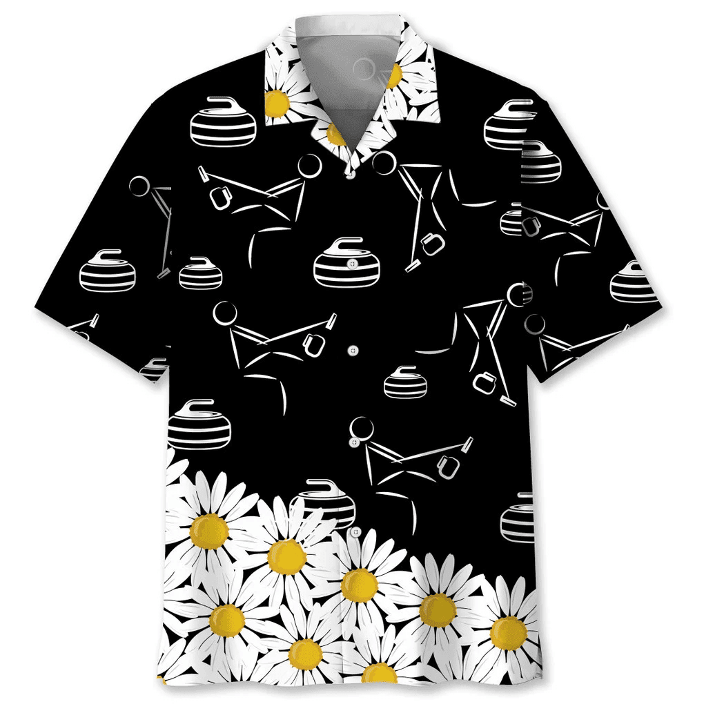 Curling Daisy Flower Hawaiian Shirt, Curling Sport Hawaii Shirt