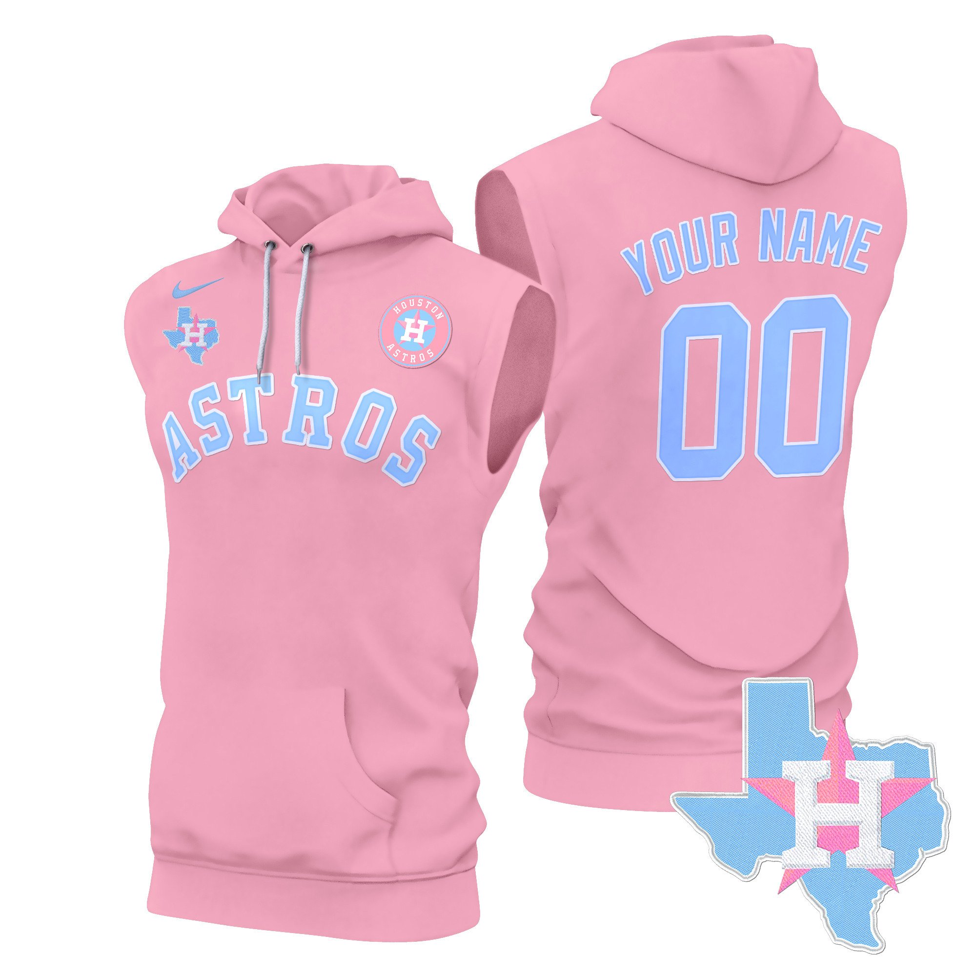 Astros Bubblegum Pink Custom Sleeveless Hoodie – All Stitched