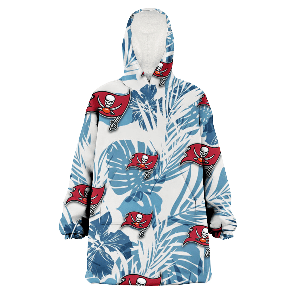 Tampa Bay Buccaneers Hibiscus Balm Leaves Blue And White Background 3D Printed Hoodie Blanket Snug Hoodie