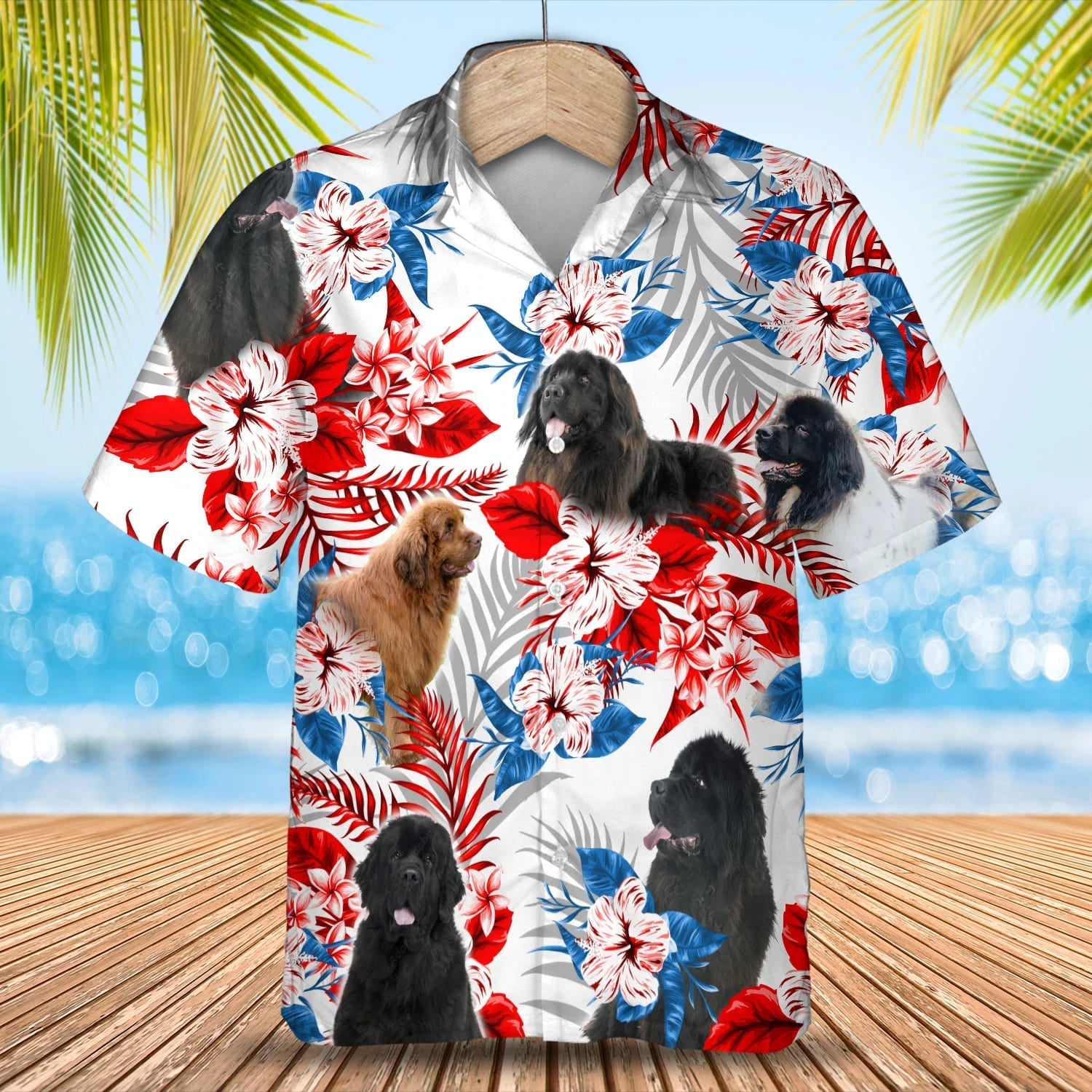 Newfoundland Flower American Flag Hawaiian Shirt, Summer Aloha Shirt, Men Hawaiian Shirt, Gift For Summer