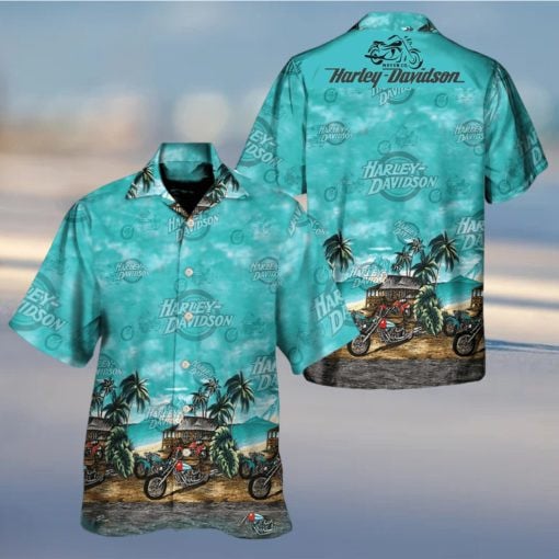 Harley Davidson Logo And Tropical Land Mint 3D Hawaiian Shirt