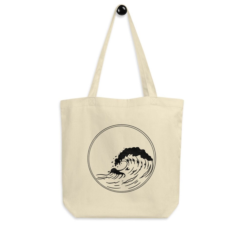 Wave Eco Tote Bag – Beach Canvas Tote Bag, Surfing Tote Bag, Ocean Reusable Bag, Surfing Lover Bag, Beach Gift, Ocean Tote Bag, Beach Lover