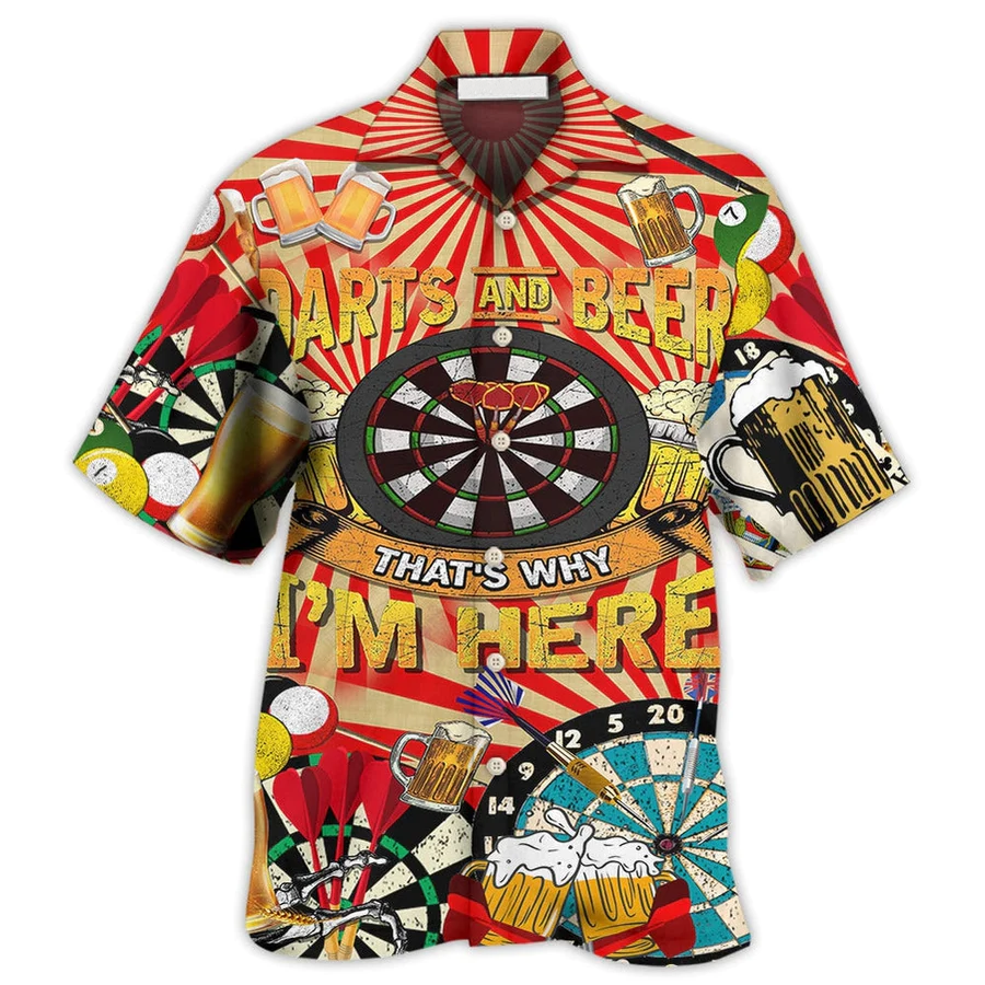 Darts And Beer That’S Why I’M Here Hawaiian Shirt, 3D Printed Dart Hawaii Shirt, Dart Gift