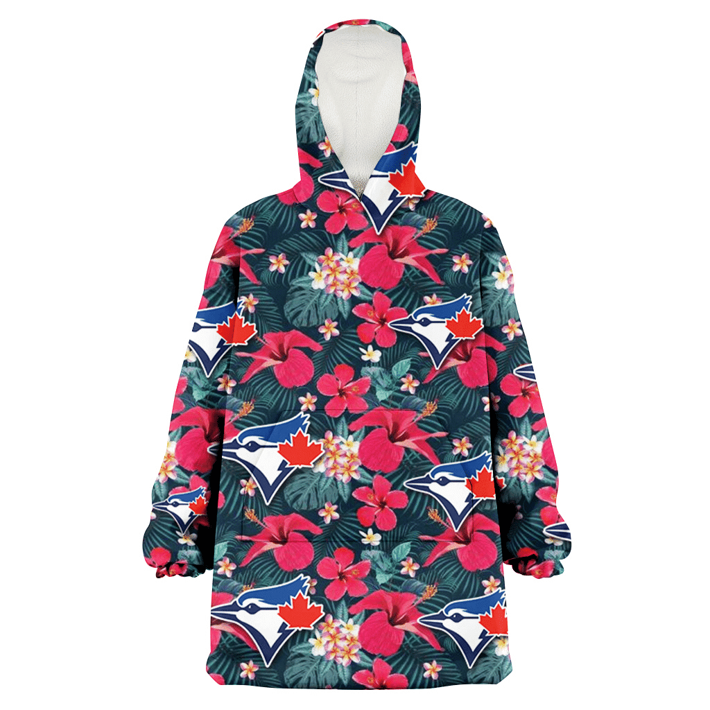 Toronto Blue Jays Tiny Red Hibiscus White Porcelain Flower Black Background 3D Printed Hoodie Blanket Snug Hoodie