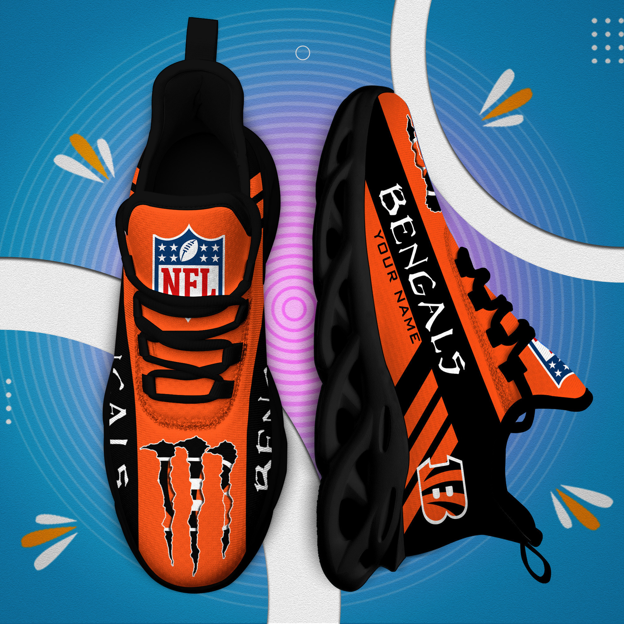 Cincinnati Bengals Clunky Max Soul Shoes Personalized MS5612