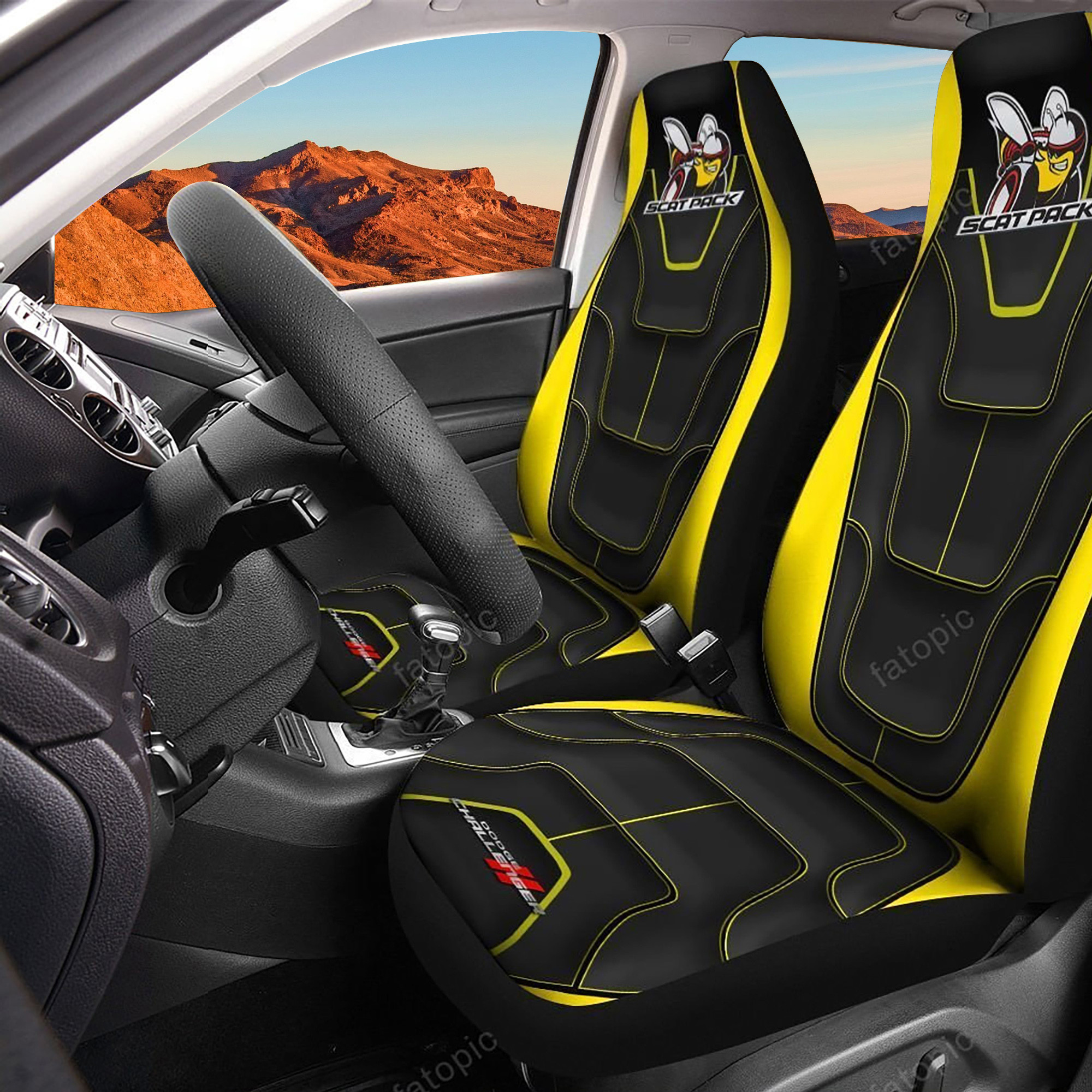 Dodge Challenger Logo Car Seat Cover Set (Yellow) CSC7978