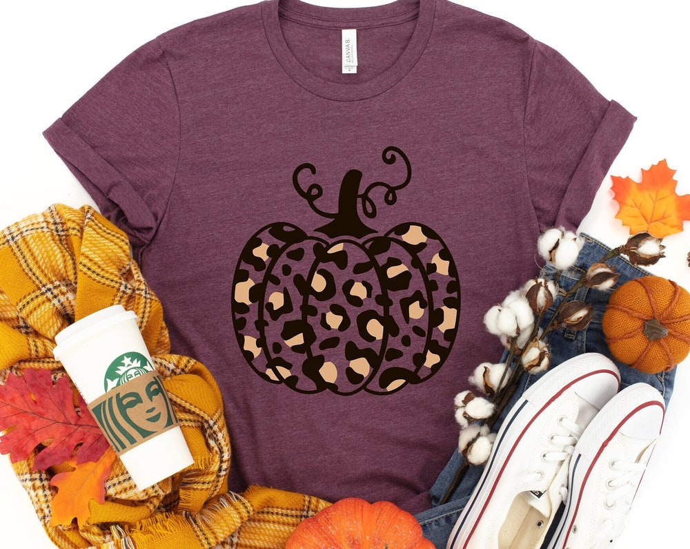 Shirthome  Leopard Pumpkin Shirt, Cheetah Pumpkin Shirt,Thanksgiving Shirt, Thankful Shirt,Fall Shirt, Hello Pumpkin,Family Matching Shirt