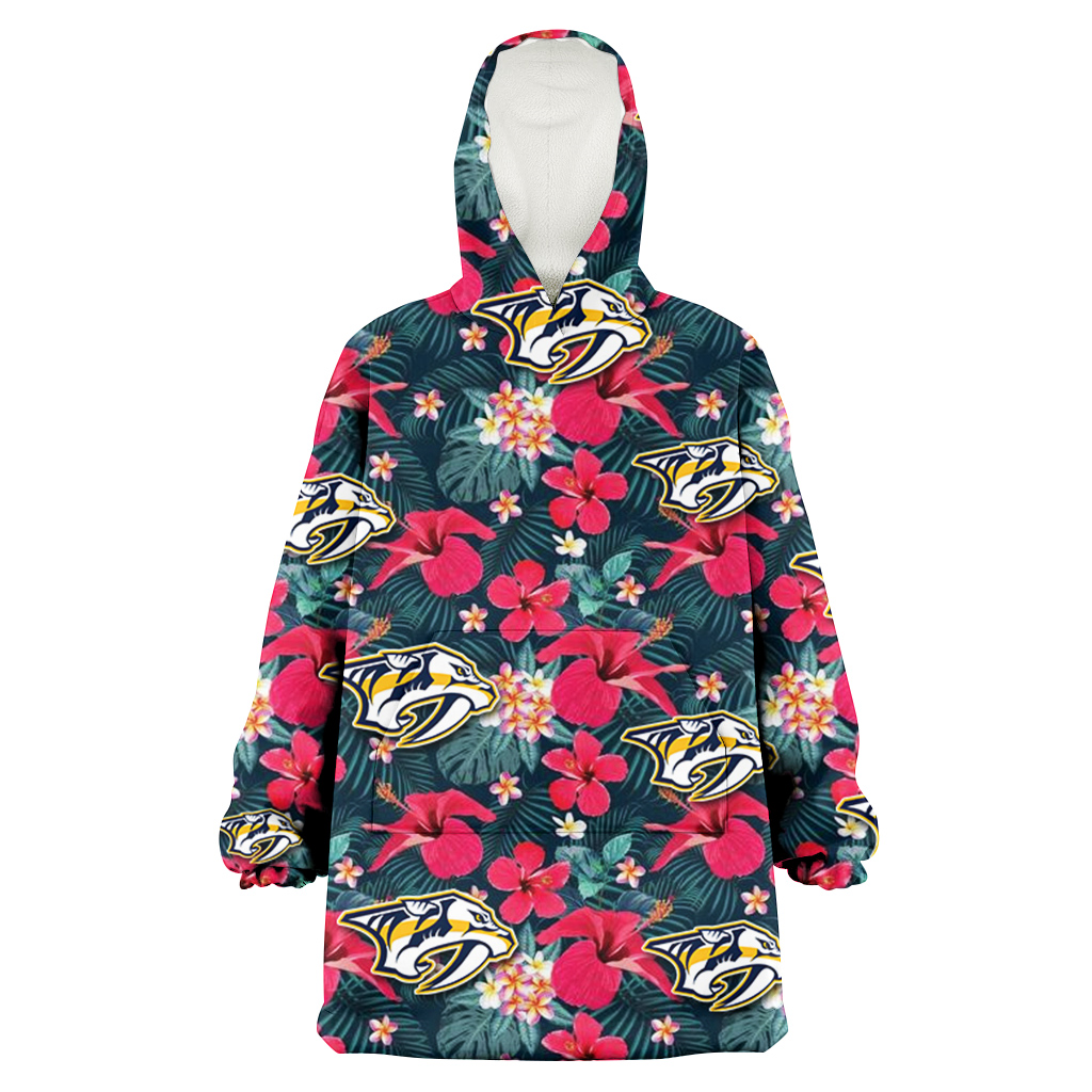 Nashville Predators Tiny Red Hibiscus White Porcelain Flower Black Background 3D Printed Hoodie Blanket Snug Hoodie