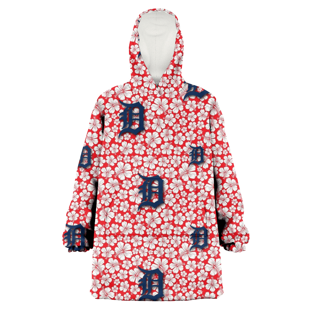 Detroit Tigers Tiny White Hibiscus Pattern Red Background 3D Printed Hoodie Blanket Snug Hoodie