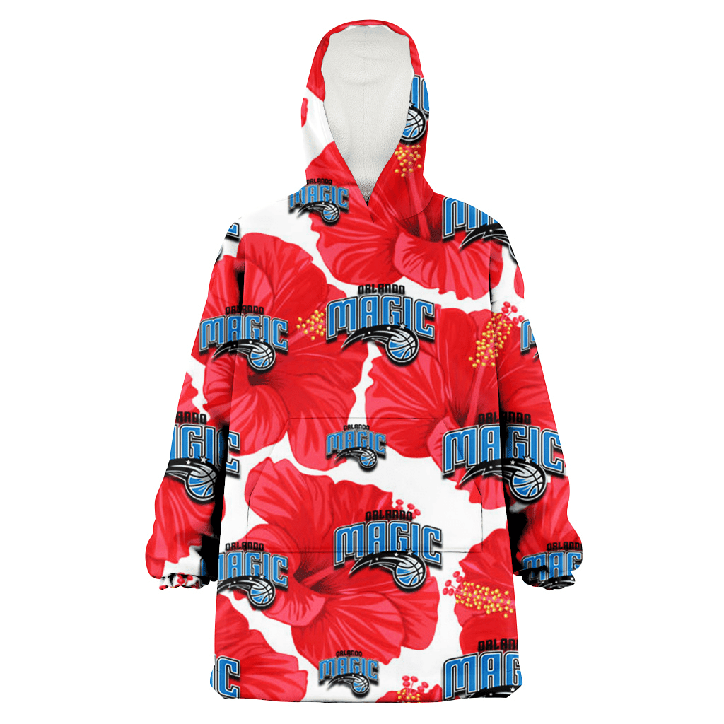 Orlando Magic Big Red Hibiscus White Background 3D Printed Hoodie Blanket Snug Hoodie