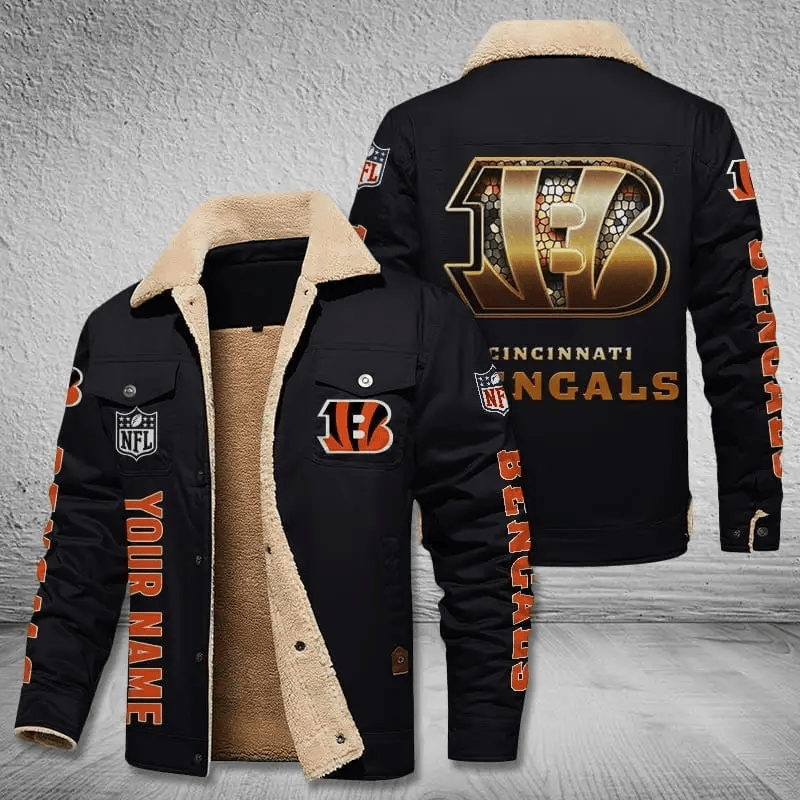 Cincinnati Bengals NFL Team Personalized Name Lap Black Ver Stand Collar Jacket