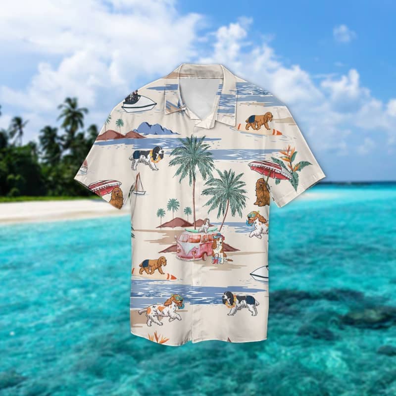 English Springer Spaniel Summer Beach Hawaiian Shirt, Dog Beach Short Sleeve Hawaiian Shirt