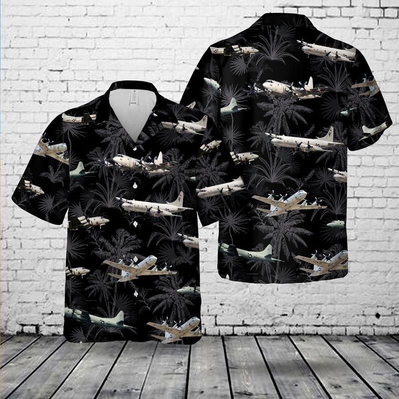 Us Navy Lockheed P-3 Orion Black Hawaiian Shirt, Short Sleeve Hawaiian Shirt For Men