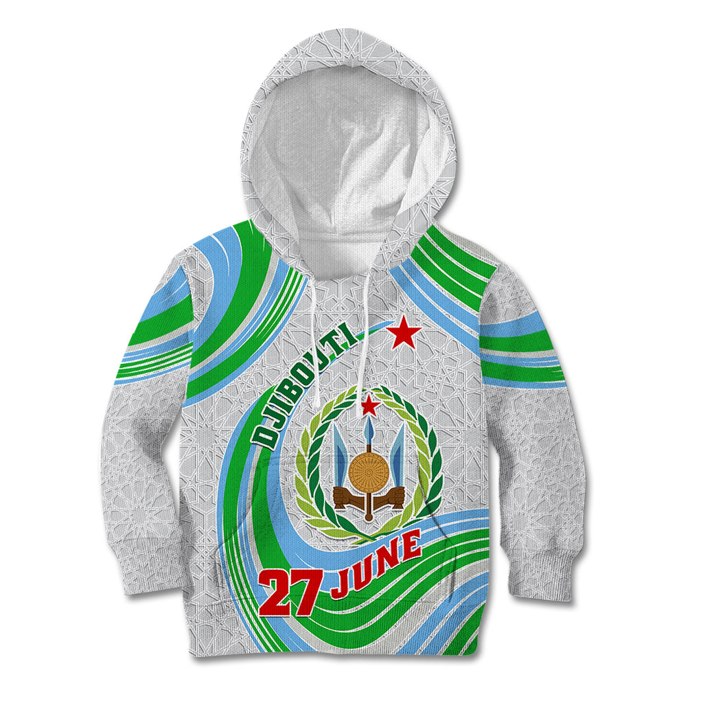 Custom 27 June Djibouti Independence Day Kid Hoodie Jabuuti Emblem Mix Islamic Pattern Lt01