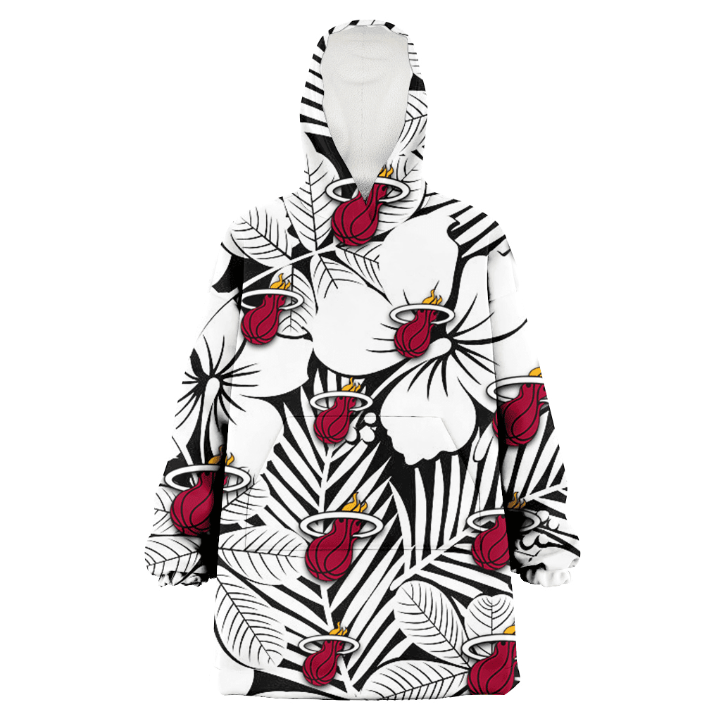 Miami Heat White Big Hibiscus Black Background 3D Printed Hoodie Blanket Snug Hoodie