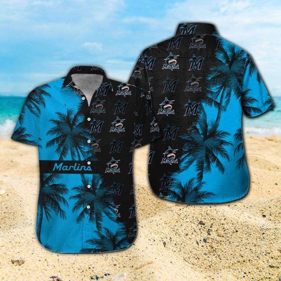 Miami Marlins Short Sleeve Button Up Tropical Hawaiian Shirt Ver01