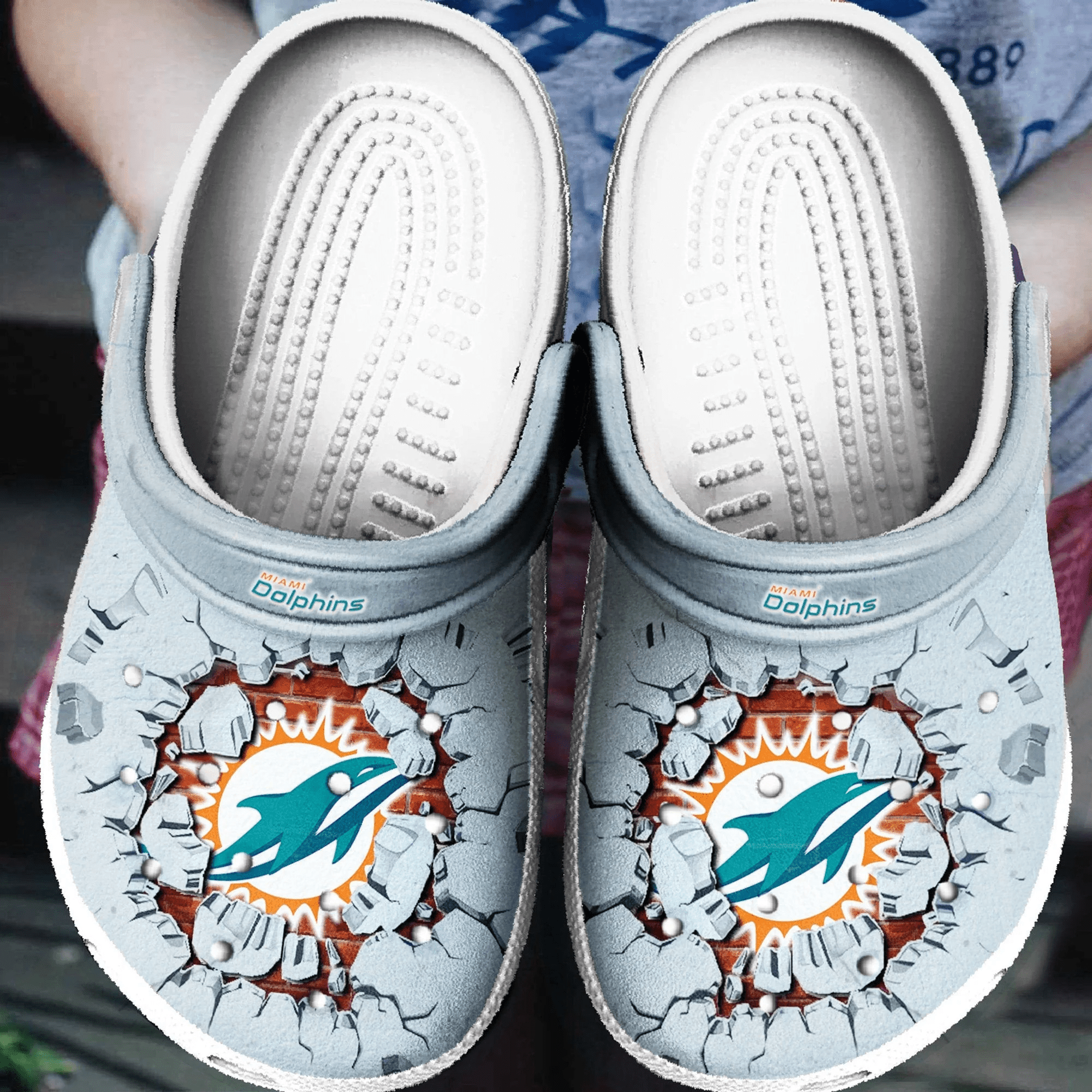 Miami Dolphins Tide Breaking Wall Pattern Crocss Classic Clogs Shoes Ver362