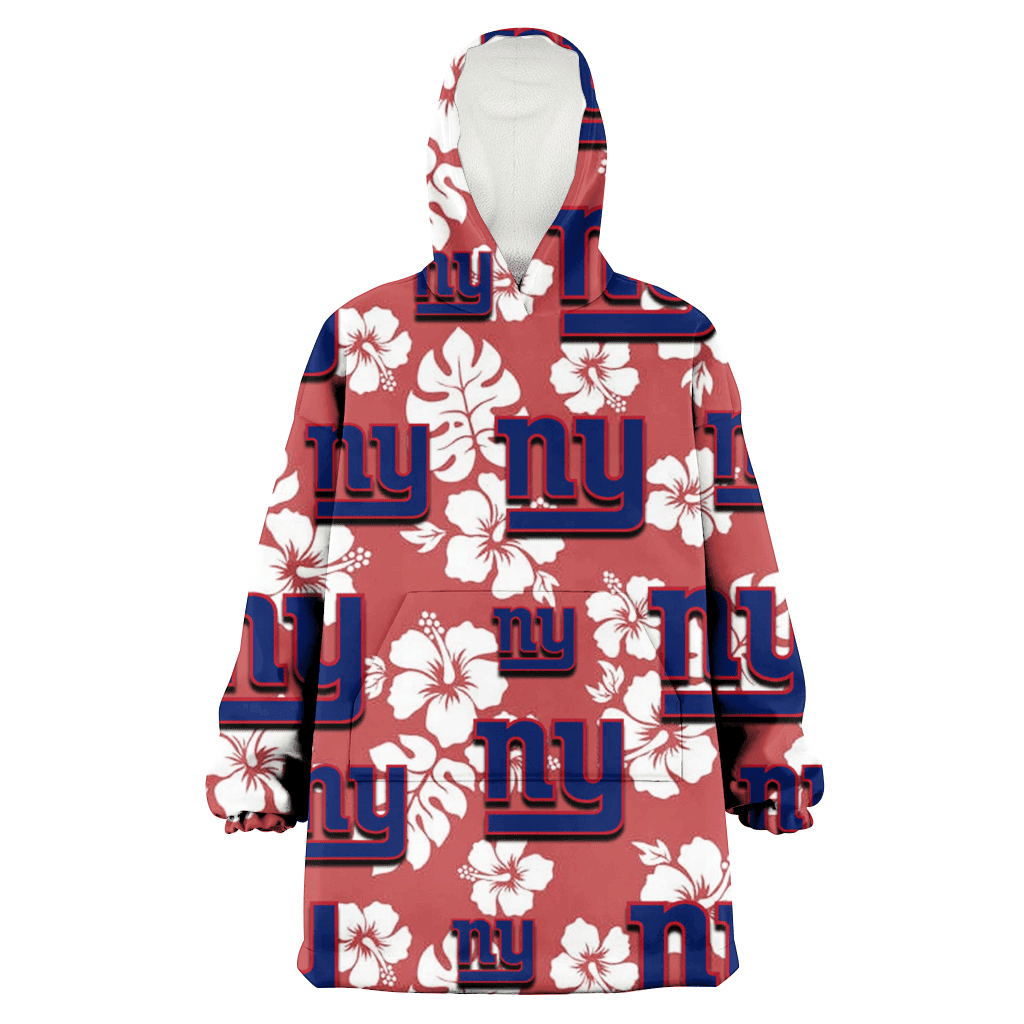 New York Giants White Hibiscus Indian Red Background 3D Printed Hoodie Blanket Snug Hoodie