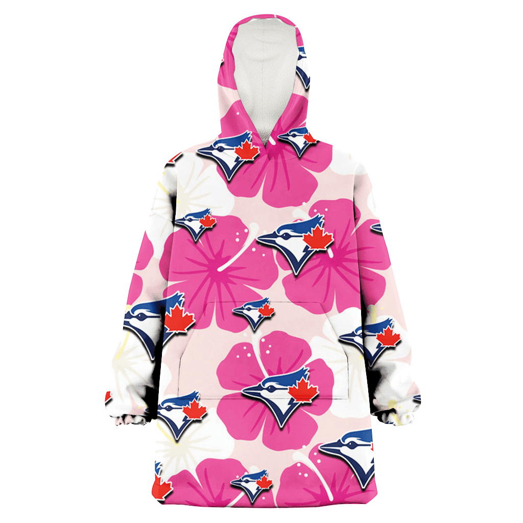 Toronto Blue Jays Pink White Hibiscus Misty Rose Background 3D Printed Hoodie Blanket Snug Hoodie