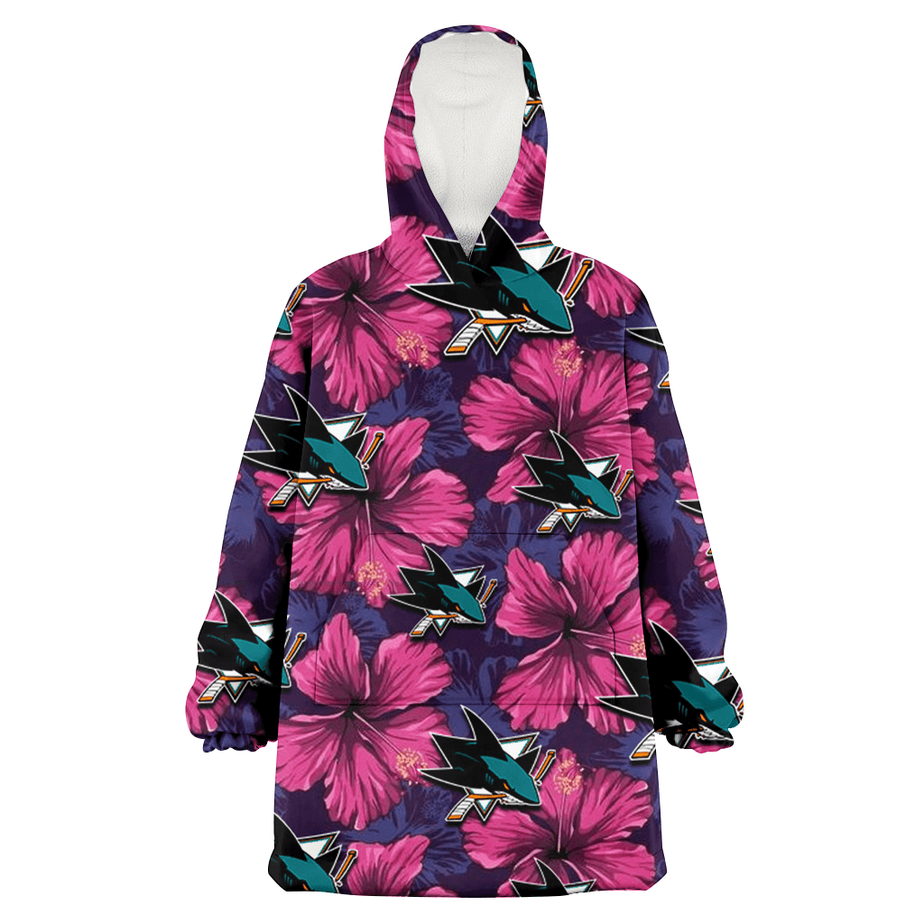 San Jose Sharks Plum Vilolet Hibiscus Dark Navy Leaf Black 3D Printed Hoodie Blanket Snug Hoodie