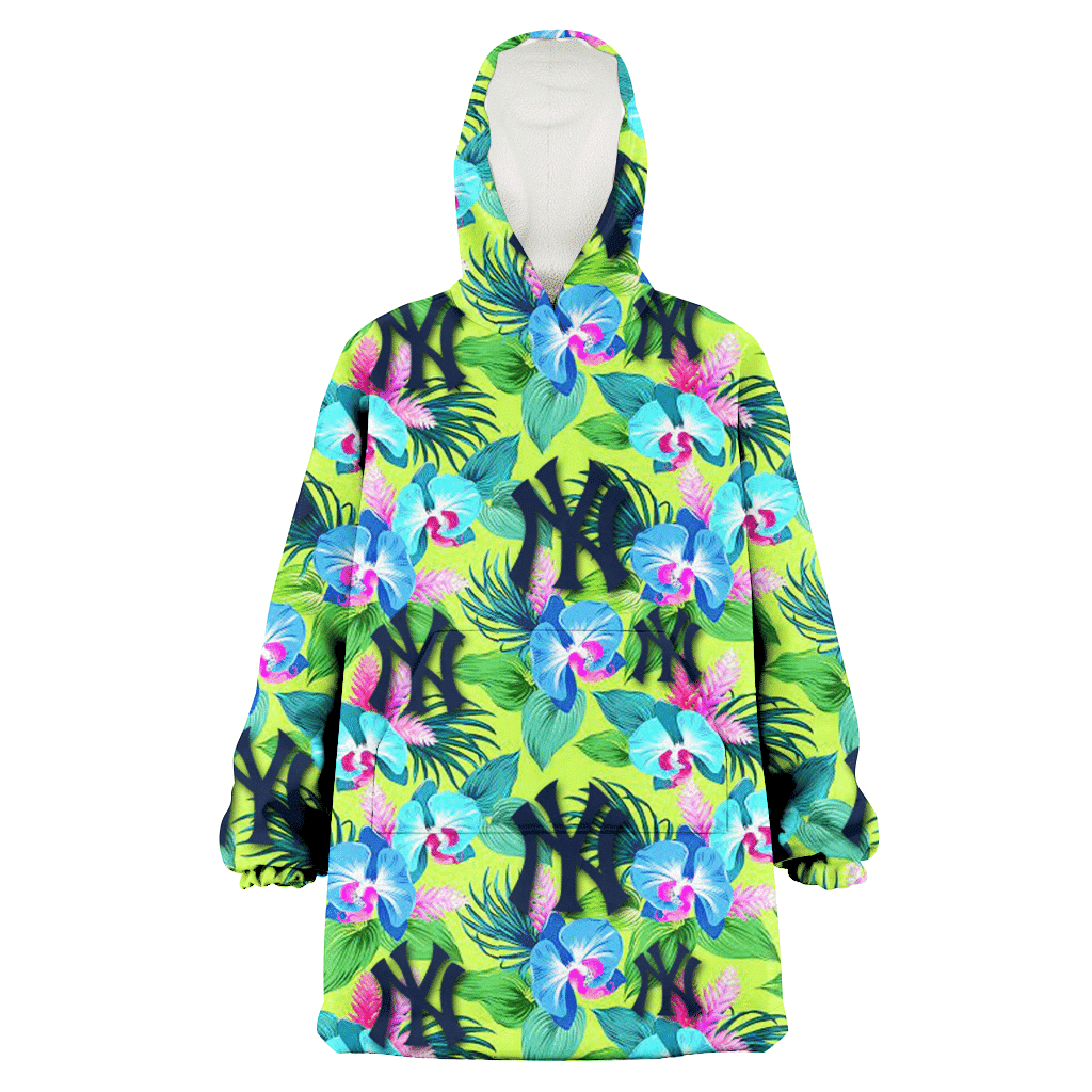 New York Yankees Blue Orchid Green Pink Leaf Green Background 3D Printed Hoodie Blanket Snug Hoodie